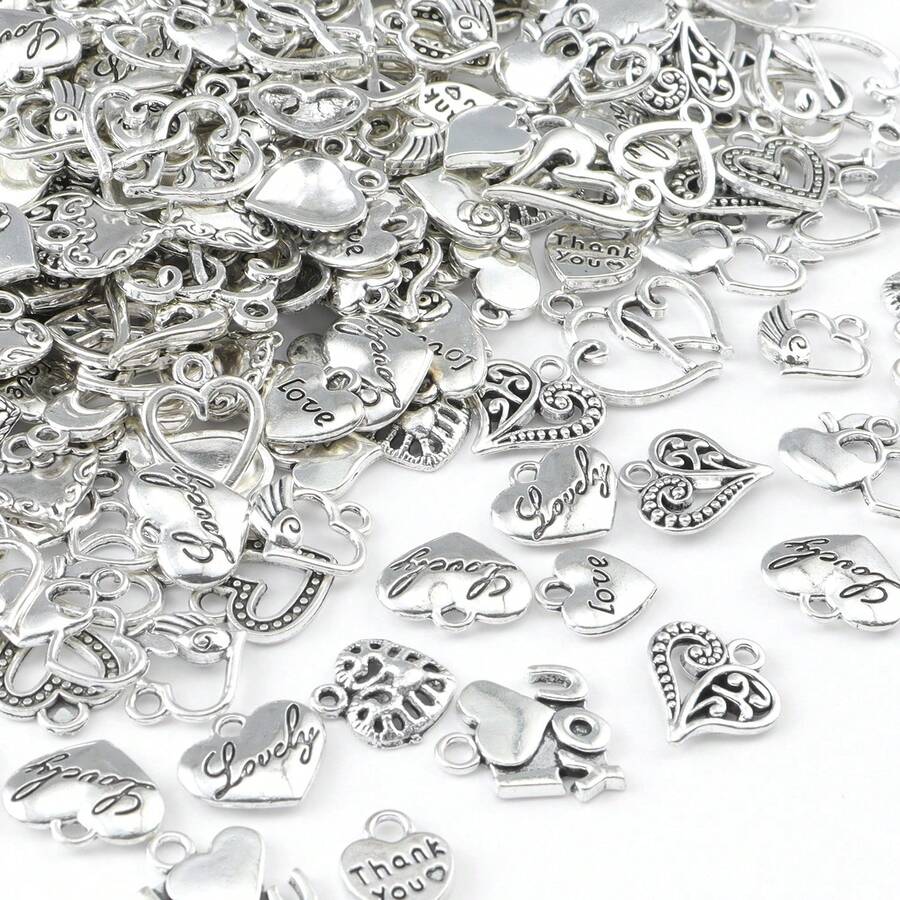 隨機混合 20 件古董銀心吊墜珠寶製作發現婚禮情人節母親節吊飾 Diy 項鍊手鍊的手工配件 - 復古銀色 - 查看 1