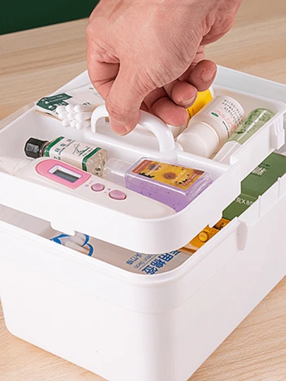 1 件大塑膠家庭藥盒,附隔層,家用便攜式急救箱