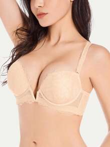 YANDW Women Deep V-Neck Convertible Bra With Detachable Straps And Thick Padded Cups, Comfortable Underwire Lingerie For Wedding Party Banquet - Apricot - View 4