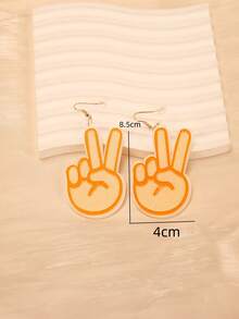 1pair Fashionable & Fun Cartoon Peace Sign Gesture Dangle Earrings For Women - Biye Sign - View 5