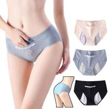 Bragas calzones menstruales algodón cintura alta antiderrames antifugas mujer 3 piezas - Negro - Ver 1