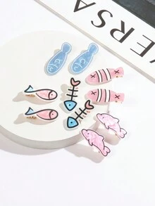 10入組女孩多彩可愛卡通粉色海洋魚/海豚/魚骨側夾劉海卡髮型工具髮飾裝飾品時尚髮夾,適用於女性日常使用 - 彩色 - 查看 5