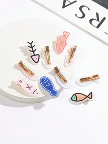 10入組女孩多彩可愛卡通粉色海洋魚/海豚/魚骨側夾劉海卡髮型工具髮飾裝飾品時尚髮夾,適用於女性日常使用 - 彩色 - 查看 9