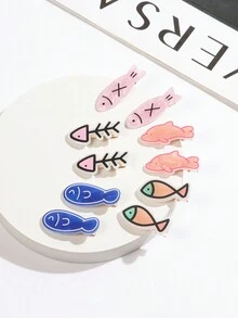 10入組女孩多彩可愛卡通粉色海洋魚/海豚/魚骨側夾劉海卡髮型工具髮飾裝飾品時尚髮夾,適用於女性日常使用 - 彩色 - 查看 7