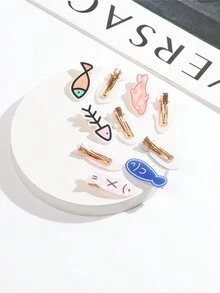 10入組女孩多彩可愛卡通粉色海洋魚/海豚/魚骨側夾劉海卡髮型工具髮飾裝飾品時尚髮夾,適用於女性日常使用 - 彩色 - 查看 10