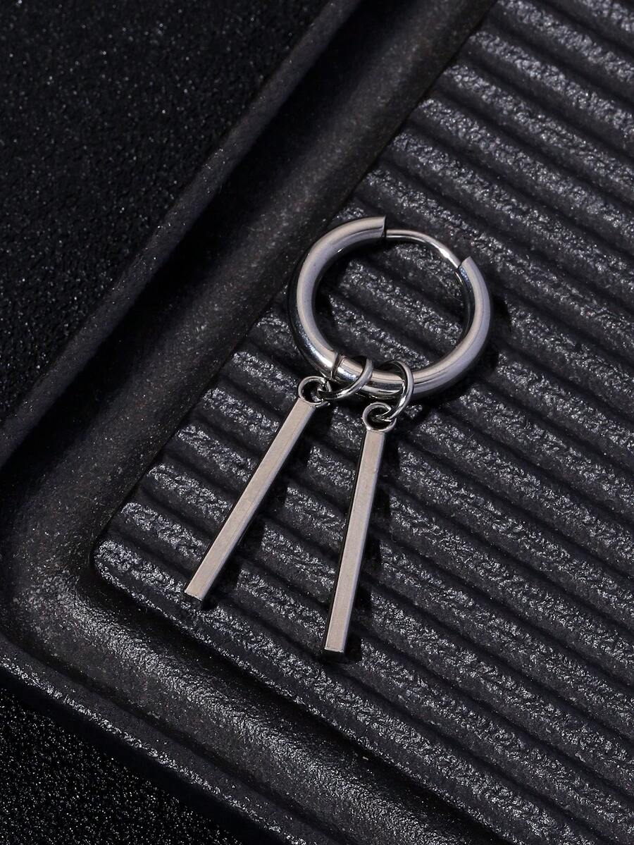 1對不銹鋼雙棒吊墜時尚簡約耳環,男士專用 - 雙棍吊墜 - 查看 1