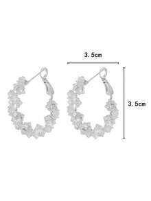 1 全新超閃亮方晶鋯石優雅簡約圓形環形耳環女式 - 銀色 - 查看 4