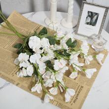 1pc Pea Flower, Peablossom, Artificial Flower, Polyester Fiber Material, Home Decoration, Garden Decoration, School Dormitory Decoration, Party Event Holiday Party Decoration, Hotel Restaurant Living Room Bedroom Wedding Kitchen Garden Decoration, Spring And Summer Decoration - White - View 2