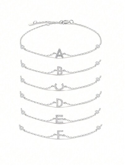 Cubic Zirconia Letter Decor Silver Bracelet