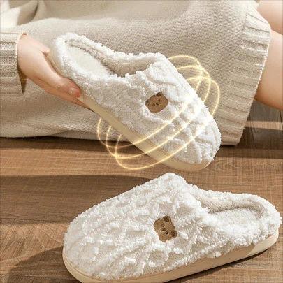 Cute Bear Winter Slippers, Women's Warm House Slippers, Soft & Durable, Anti-Slip Texture, Comfortable & Fluffy, Couple Slippers, Minimalist Design
