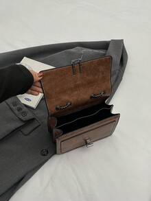 2023年流行女士極簡復古小方包帶鏈子,多功能肩背斜挎包 - 卡其色 - 查看 6