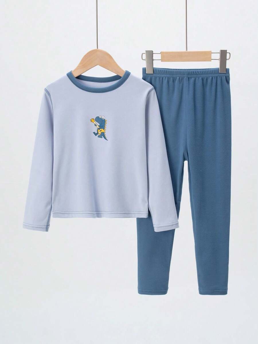 Bé trai Hoạt hình In Tay áo dài Áo thun Và Quần Bộ - Màu xanh lam - Xem 1