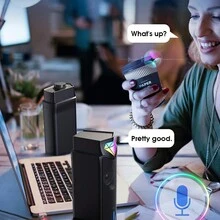 Onikuma帶rgb燈光的無線揚聲器,分體設計便攜無線兼容音箱,帶內置麥克風的家庭劇院聲吧 - 黑色 - 查看 8