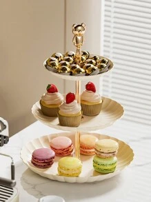 1pc Luxury Dessert Stand For Fruits & Cakes, Afternoon Tea Pastry Stand - Milky White - View 6