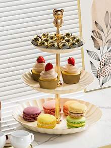 1pc Luxury Dessert Stand For Fruits & Cakes, Afternoon Tea Pastry Stand - Milky White - View 4