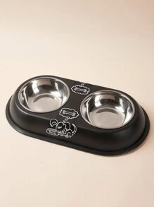 1只高級不銹鋼寵物碗,雙可拆卸碗,適用於小型和中型狗隻和貓咪,幸福2024 - 黑色 - 查看 3
