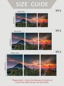 3入組山景森林日落客廳壁畫,帶有美麗風景的畫布列印品 - 彩色 - 查看 4