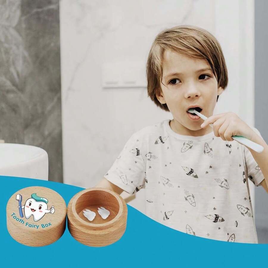Baby Teeth Organizer Box For Kids Boy&Girl Wood Baby Milk Teeth Save Storage Box