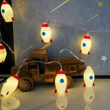 1套火箭形led電池盒燈串,2種照明模式,適用於購物中心、商店櫥窗或房間裝飾、求婚道具、照片背景、生日派對等 - 黃色 - 查看 2