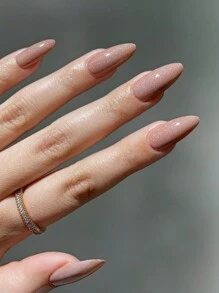 Hạnh nhân Nhấn Móng tay Tiếng Pháp Nhấn Móng tay Phù hợp & Tự nhiên Keo dính Móng tay Với Móng tay Keo dính Có thể tái sử dụng Gậy Móng tay In 24 Mùa Thu Mềm mại Gel Móng tay giả Lấp lánh Bộ dụng cụ Buổi sáng Cà phê - Rỉ Nâu - Xem 1