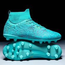 High Top Soccer Shoes With Long Studs For Men And Women, Professional Training And Competition, Breathable And Non-Slip Ronaldo  Cleats - Blue - View 3