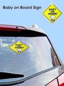 1 Set "Baby On Board" Car Warning Sticker, Includes 1 Suction Cup, Protect Baby, Avoid Potential Hazards, PVC Rear Windshield Car Sticker (Random 1 Sent) - Multicolor - View 2