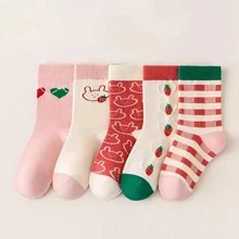 5雙兒童卡通公主冬季中筒襪 - 彩色 - 查看 1