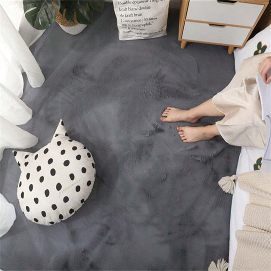 Thickened Carpet For Living Room Coffee Table Mat, Children's Bedroom Bedside Short Plush Rug - Light Grey - View 1