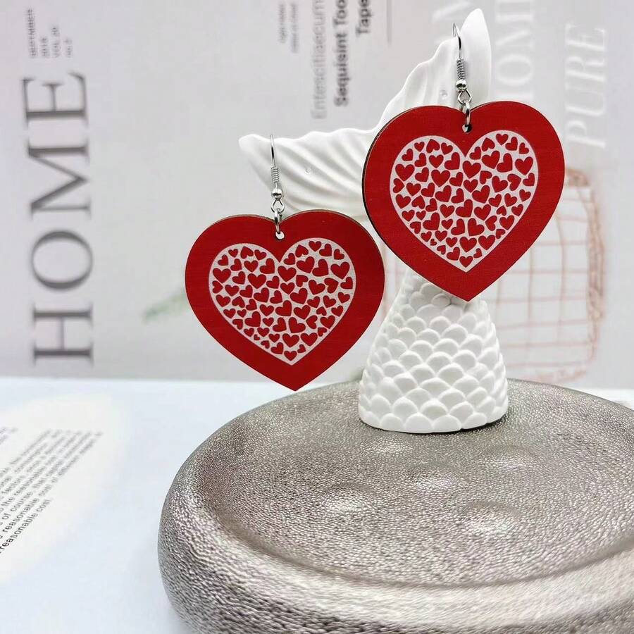 1pair European And American Style Wood-Art Dangling Earrings, Casual And Elegant, Perfect Birthday Gift For Women, Suitable For Daily Use - Multicolor - View 1