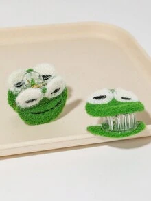 2入組女士卡通動物青蛙甜美可愛髮夾,大學風格 - 彩色 - 查看 5