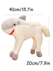 1個創意鯊魚騎馬毛絨玩具,適用於家居裝飾、房間擺設,收藏動物造型,沙發靠枕墊 - 淺灰色 - 查看 2