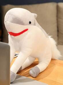 1個創意鯊魚騎馬毛絨玩具,適用於家居裝飾、房間擺設,收藏動物造型,沙發靠枕墊 - 淺灰色 - 查看 3