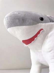 1個創意鯊魚騎馬毛絨玩具,適用於家居裝飾、房間擺設,收藏動物造型,沙發靠枕墊 - 淺灰色 - 查看 5