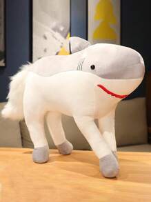 1個創意鯊魚騎馬毛絨玩具,適用於家居裝飾、房間擺設,收藏動物造型,沙發靠枕墊 - 淺灰色 - 查看 1