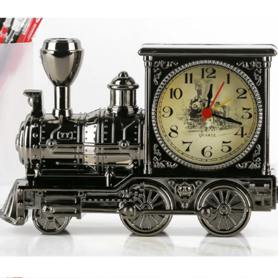 1只新式老式火車造型鬧鐘,創意塑料桌鐘,時尚家居裝飾和禮物 - 灰色 - 查看 1