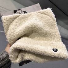 1 件裝女用大頭圍貓耳刺繡針織帽帶圍巾適合冬季戶外活動情侶無簷小便帽 - 杏色 - 查看 6