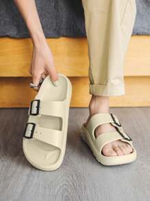 1pair Men's Soft & Comfortable Double Buckle Open Toe Slip-On Sandals