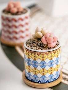 1入組7.3cm/2.9英寸陶瓷多肉盆栽,彩色手繪傳統工藝迷你盆栽,適用於家居裝飾和園藝種植 - 薄荷藍 - 查看 5