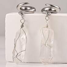 2入組晶石掛勾式耳墜穿杯耳釘,316不銹鋼耳塞,女性穿刺配飾珠寶 - Purple stone - 查看 8