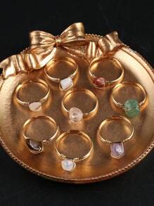 1只隨機顏色精美的天然石頭橢圓形水晶芽可調節戒指,迷人的女士男士珠寶飾品,適用於送禮