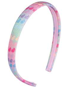 1pc Children'S Rainbow Color Headband With Unique Heart Print, 1.5cm Elastic Hair Band For Daily Wear, Birthday Parties - Pink - View 2