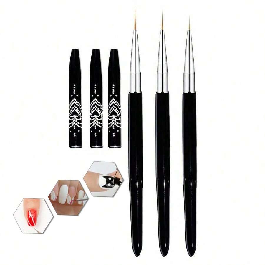 Nail Art Brushes Set Including Liner Brush, Dotting Tool, Gel Brush, Detail Brush, For Nail Art Design - Black - View 1