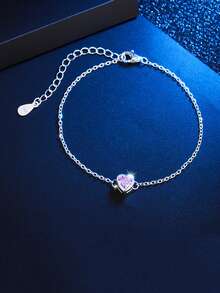 1 Pc Exquisite And Luxurious Minimalist Style Elegant S925 Sterling Silver Small Wish Heart Bracelet As A Gift For Best Friend And Girlfriend - Silver - View 6