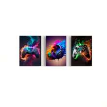 3Pcs Canvas Poster,Modern Art, Street Style Graffiti Color Red And Blue Earphones Pop And Color Electronic Game Controller Art, Ideal Gift For Bedroom Living Room Corridor, Wall Art,Wall Decor, Room Decoration No Frame Gifts Birthday Graduation