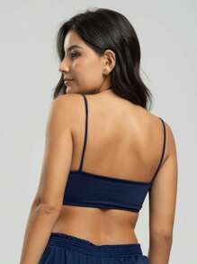 Vicbela Top Feminino Alcinha Fitness Tecido Proteção Uv 50+ - Azul Marinho - Visão 4