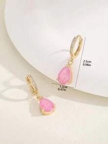 1對歐美風格時尚粉色雨滴形與長方形切割水晶耳環,適合女性日常佩戴 - 粉色 - 查看 5