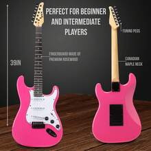 LyxPro CS Beginner 39" Stratocaster Electric Guitar & Electric Guitar Accessories Players With Guitar, Amp Cable, 6 Picks & Learner'S Guide, Solid Wood Body, Volume/Tone Controls, 5-Way Pickup - Hồng - Xem 2