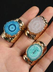 1只隨機顏色精美的天然石頭橢圓形水晶芽可調節戒指,迷人的女士男士珠寶飾品,適用於送禮