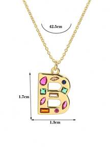 1 Pc Crystal Decor Gold Initial Necklace For Women Pendant Necklaces Daily Party Christmas Jewelry Gifts - Multicolor - View 38