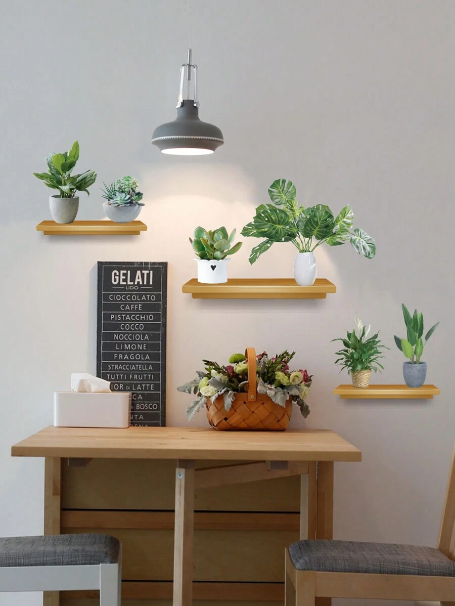 3入組植物牆面裝飾貼紙,架子自然綠色盆栽pvc牆貼,可拆卸的仙人掌田園風格壁貼,適用於客廳家居裝飾生日禮物 - 彩色 - 查看 1